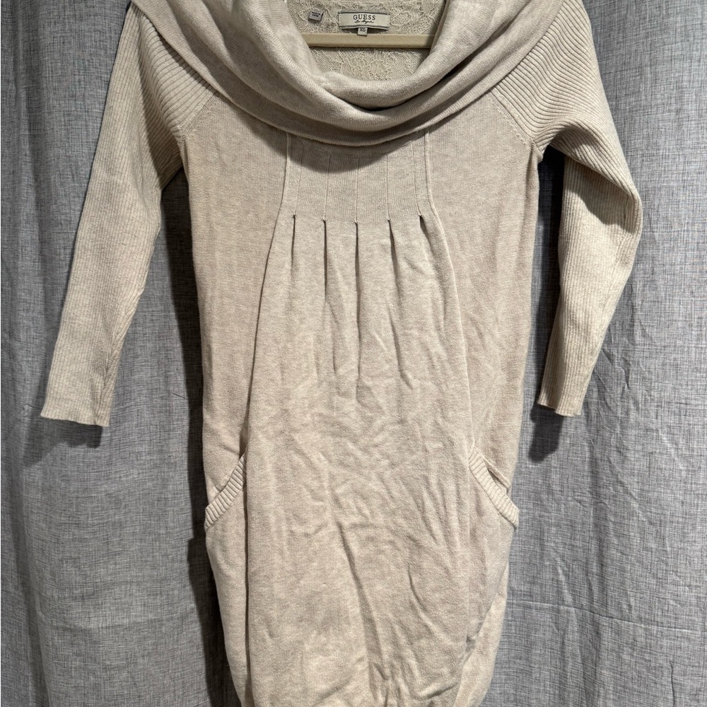Guess Cream Cowl Neck Sweater Dress